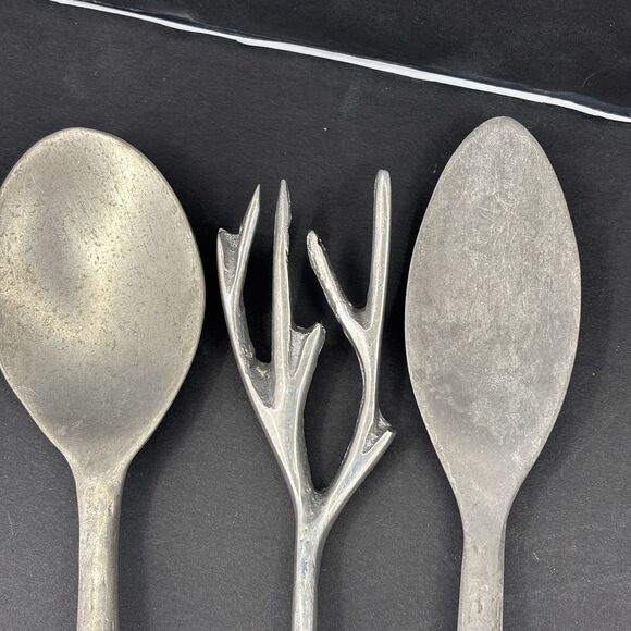 Vintage Aluminum Grey Tree Branch Twigs Serving Set Salad Mixing Spoons - Picture 3 of 16